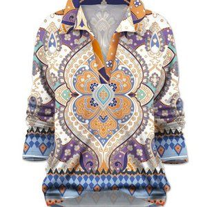 NWOT  UDEAR | Beige & Purple Floral V-Neck Long-Sleeve Top   TB1-45